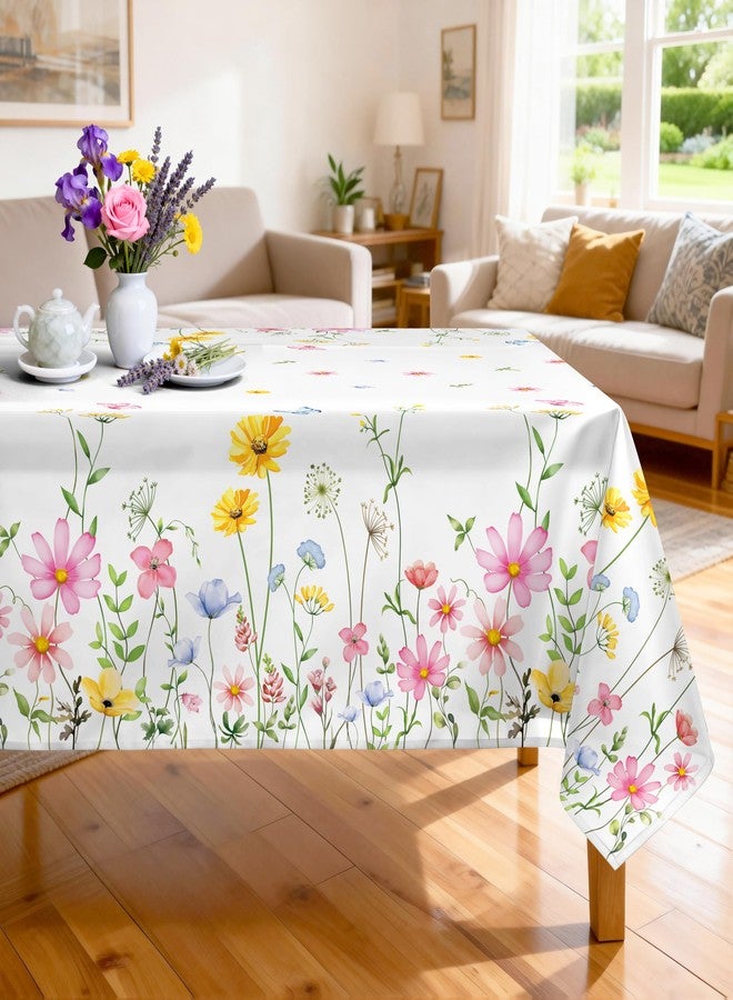 Arquiel Wildflower Floral Tablecloth Waterproof, Spring Summer Flowers Table Cloth Rectangle Stain Resistant, Washable Table Cover for Home Kitchen Dining Party Decoration (60×84 Inch) - Image 1