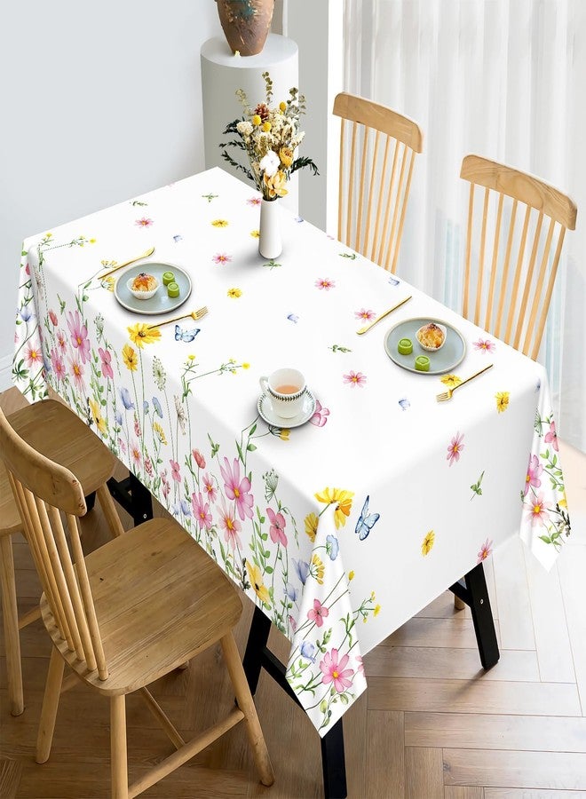 Arquiel Wildflower Floral Tablecloth Waterproof, Spring Summer Flowers Table Cloth Rectangle Stain Resistant, Washable Table Cover for Home Kitchen Dining Party Decoration (60×84 Inch) - Image 2