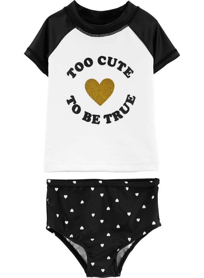 Carter's Girl's Rashguard Set (9 Months, Black/White/Heart) - Image 1