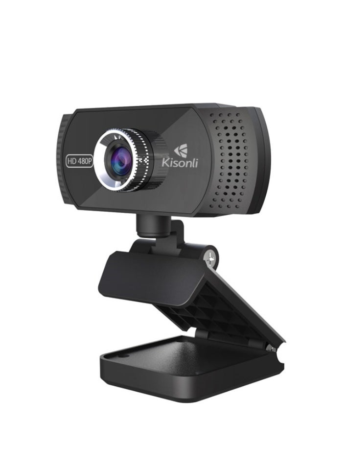 Kisonli Webcam Full HD 480P , Manual focus webcam USB plug and play free driver With Microphone,  30 FPS,  Angle 90 -Black  - Image 1