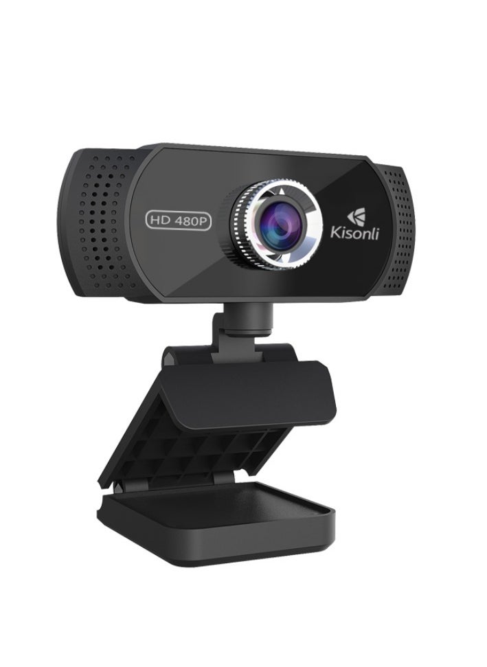 Kisonli Webcam Full HD 480P , Manual focus webcam USB plug and play free driver With Microphone,  30 FPS,  Angle 90 -Black  - Image 2