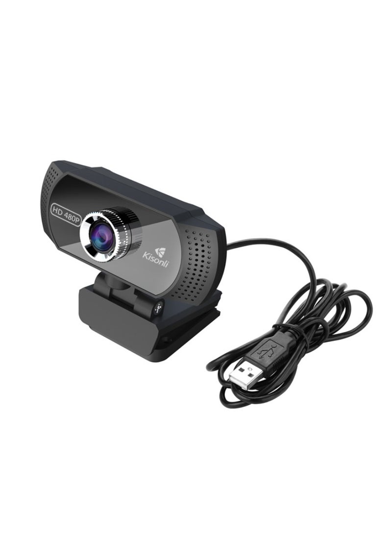 Kisonli Webcam Full HD 480P , Manual focus webcam USB plug and play free driver With Microphone,  30 FPS,  Angle 90 -Black  - Image 3