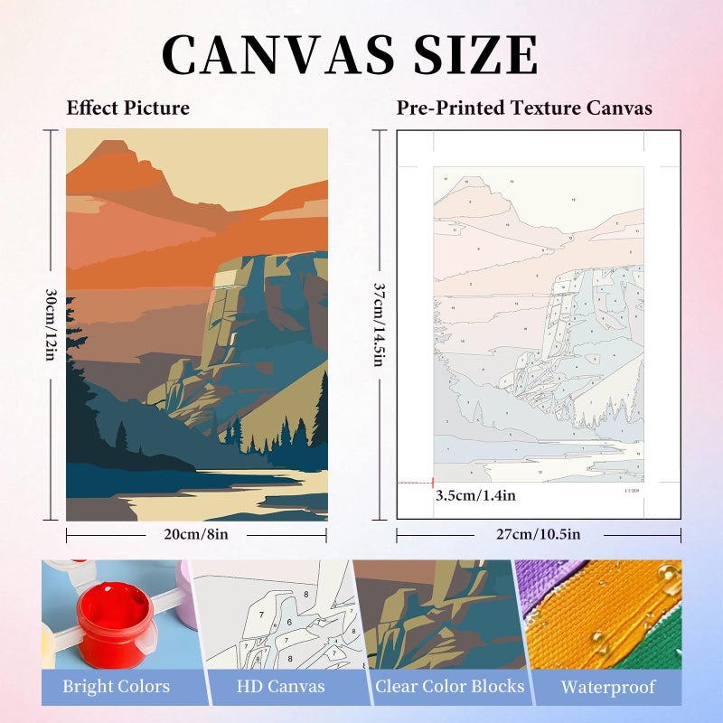 Camocin 6 Pack Paint by Numbers Kit for Adults, National Park Adult Paint by Number Kits on Canvas Without Frame for Beginner, Mountains Acrylic Oil Painting by Numbers Kits for Home Decor 8 x 12 Inch - Image 3