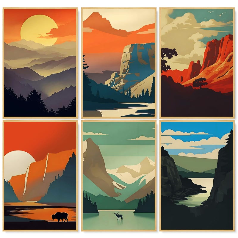 Camocin 6 Pack Paint by Numbers Kit for Adults, National Park Adult Paint by Number Kits on Canvas Without Frame for Beginner, Mountains Acrylic Oil Painting by Numbers Kits for Home Decor 8 x 12 Inch - Image 1