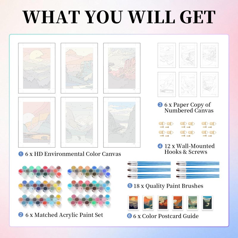 Camocin 6 Pack Paint by Numbers Kit for Adults, National Park Adult Paint by Number Kits on Canvas Without Frame for Beginner, Mountains Acrylic Oil Painting by Numbers Kits for Home Decor 8 x 12 Inch - Image 4