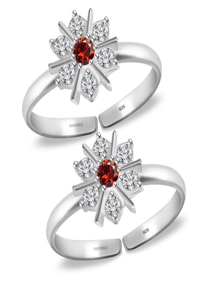 Parnika (Formerly MJ Designer Multi CZ Adorned Silver Toe Rings in Pure 92.5 Sterling Silver for Women (Designer) - Image 1