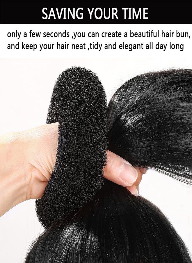 HAWAWA Hair Donut Bun Maker Set, Hair Bun Maker Set with 7pcs Black Donut Bun Makers (1 extra-large, 2 large, 2 medium and 2 small), 5 pieces Hair Elastic Bands, 12 pieces Hair Pins - Image 4