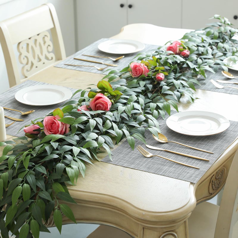 dallisten 3 Strands Italian Ruscus Artificial Vines, 39" Silk Vine Garland with Green Leaves, Fake Hanging Plants Greenery Decor for Home, Bedroom, Wall, Party, Wedding Decoration - Image 3