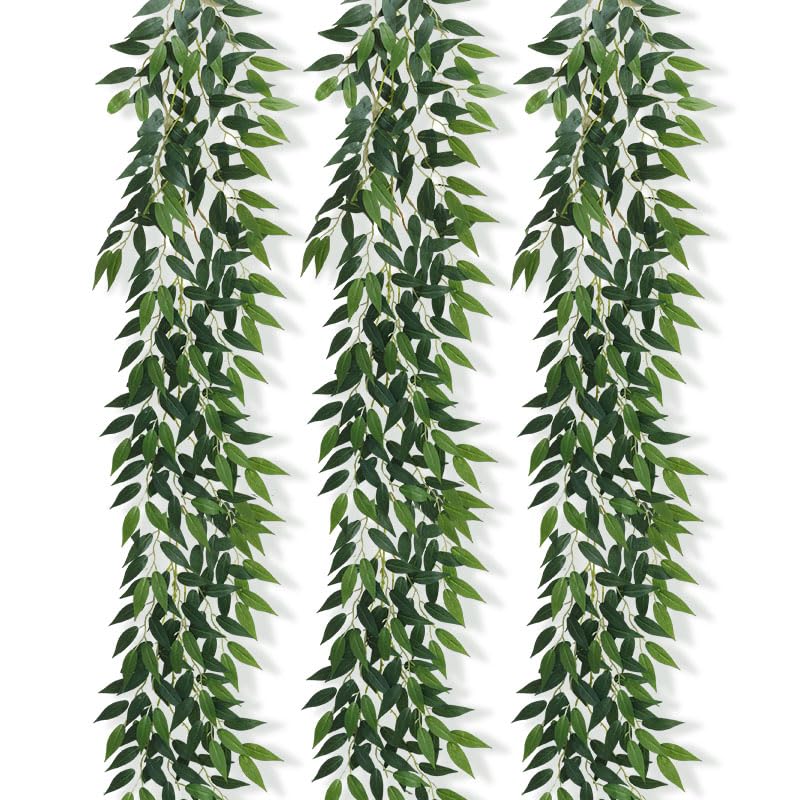 dallisten 3 Strands Italian Ruscus Artificial Vines, 39" Silk Vine Garland with Green Leaves, Fake Hanging Plants Greenery Decor for Home, Bedroom, Wall, Party, Wedding Decoration - Image 1