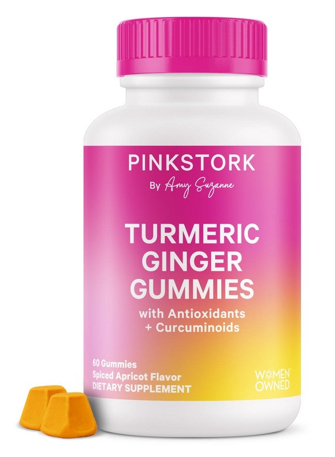 Pink Stork Turmeric Ginger Gummies - Turmeric and Ginger for Digestion, Detox, Gas, Energy Support, Immune Health - 60 Spiced Apricot Bloating Supplements - Image 1