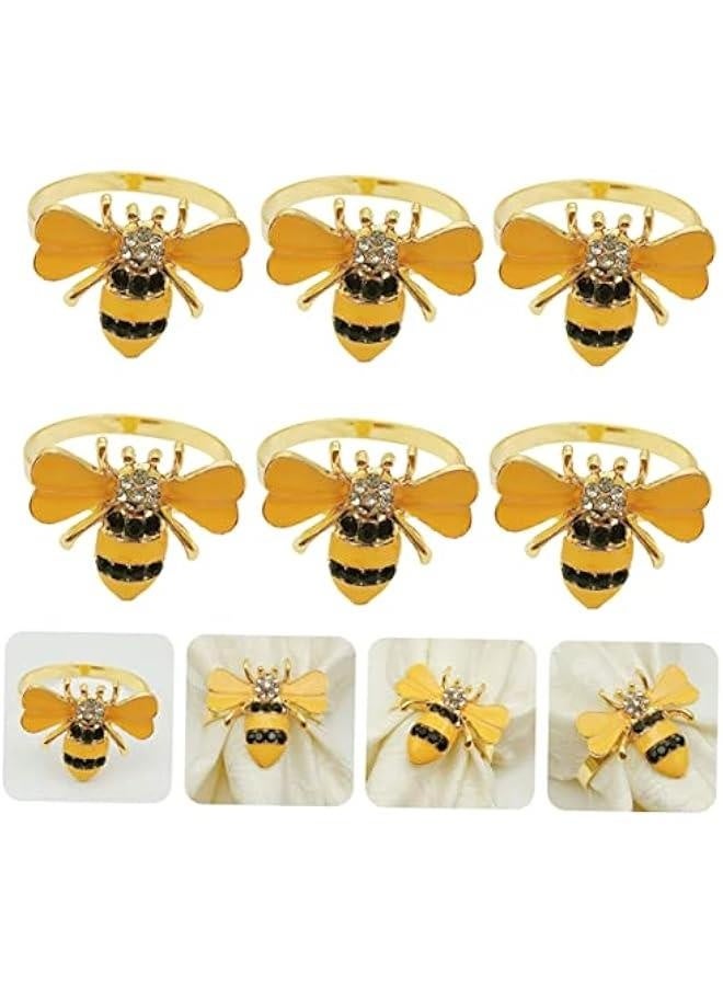 6 Pcs Bee Napkin Rings Alloy Napkin Buckles for Cloth Napkins Elegant Table Decor for Weddings Parties and Everyday Dining Stylish Napkin Holders - Image 1