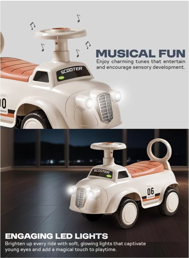Baby Ride on Car for Kids With Push Handle And Musical Steering Lights Music Backrest & Storage Space Wheel for Boys & Girls Cool Baby for Kids Toddlers 1 to 3 Years Boys Girls Perfect Birthday Gift for Boys & Girls Cool Baby Brown  - Image 4