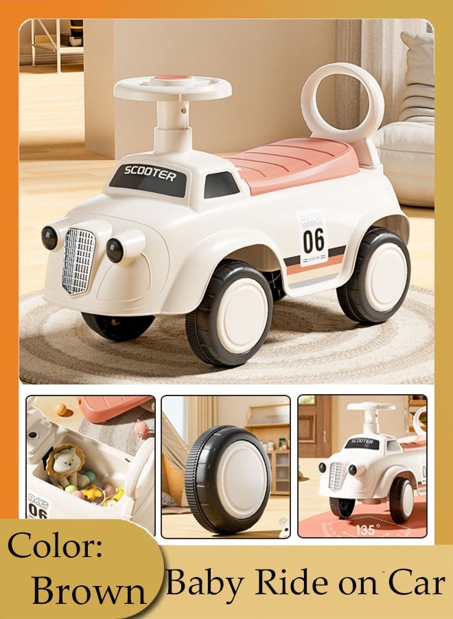 Baby Ride on Car for Kids With Push Handle And Musical Steering Lights Music Backrest & Storage Space Wheel for Boys & Girls Cool Baby for Kids Toddlers 1 to 3 Years Boys Girls Perfect Birthday Gift for Boys & Girls Cool Baby Brown  - Image 1