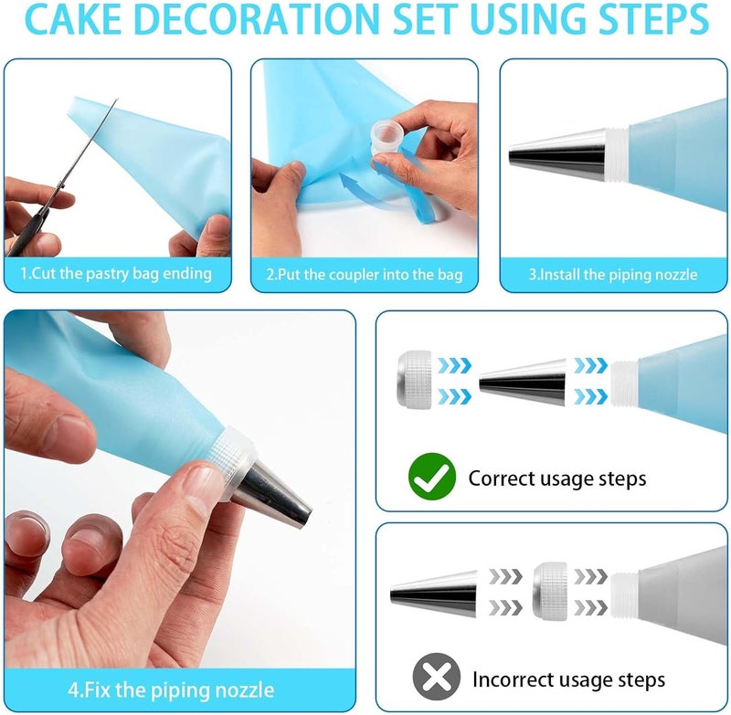 Byfryna 34PCs Cake Decorating Kit–Piping Bags and Tips Set With 24 Stainless Steel Piping Tips,2 Reusable Silicone Piping Bags,3 Smoothers, 2 Couplers,2 Bag Ties & 1 Brush for Baking & Cake Decoration - Image 3