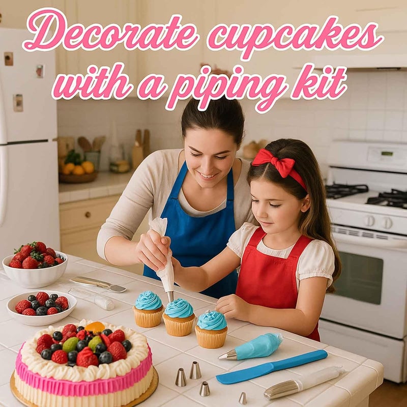 Byfryna 34PCs Cake Decorating Kit–Piping Bags and Tips Set With 24 Stainless Steel Piping Tips,2 Reusable Silicone Piping Bags,3 Smoothers, 2 Couplers,2 Bag Ties & 1 Brush for Baking & Cake Decoration - Image 5