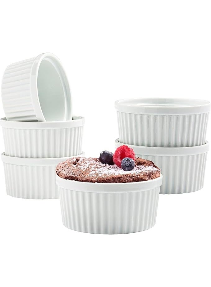 Ceramic Crème Brulee Ramekins & Soufflé Dishes – Porcelain White 10 oz Oven-Safe Bowls, Custard Cups for Baking Desserts, Set of 2, Durable Porcelain Baking Dish, Ideal for Crème Brulee, Soufflé, and Pudding