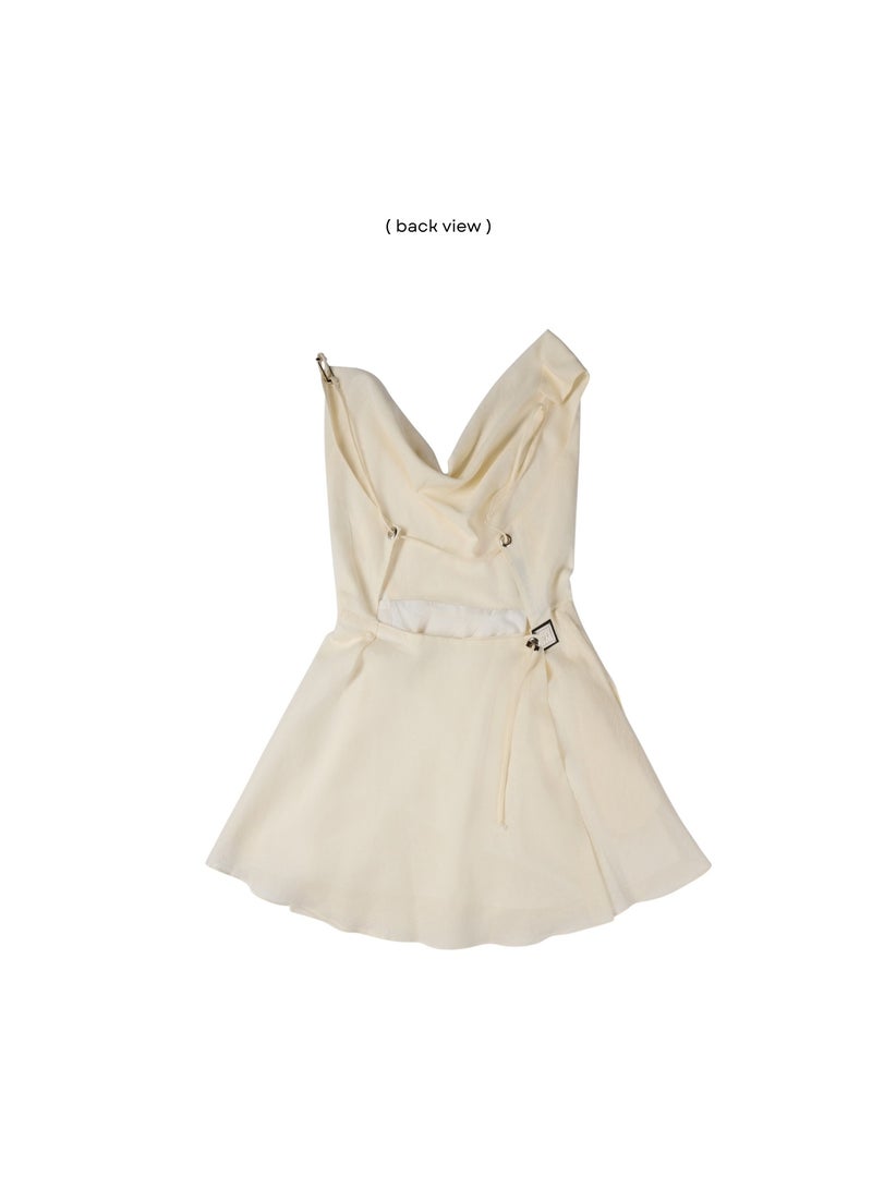 AWESOME STYLE GIFTS ARIA LINEN MINI-DRESS CREAM  - Image 4