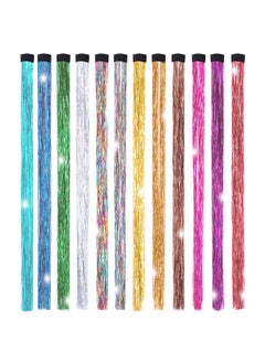 Edoneery 19.7 Inch Clip In Hair Fairy Tinsel Kit Clips Clip On Glitter Hair Tinsel Extensions 12 Colors  - Image 1