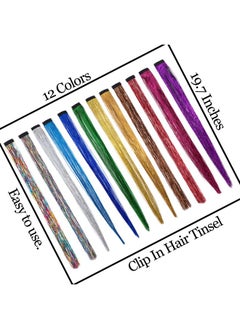 Edoneery 19.7 Inch Clip In Hair Fairy Tinsel Kit Clips Clip On Glitter Hair Tinsel Extensions 12 Colors  - Image 5