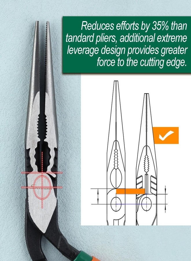 SPEEDWOX High Leverage Long Nose Pliers Pistol Grip Pliers High Leverage Pistol Grip Professional Tool Wire Cutters Reduce Effort by 35% Offset Angled Head Offers Increased Access and Leverage - Image 2