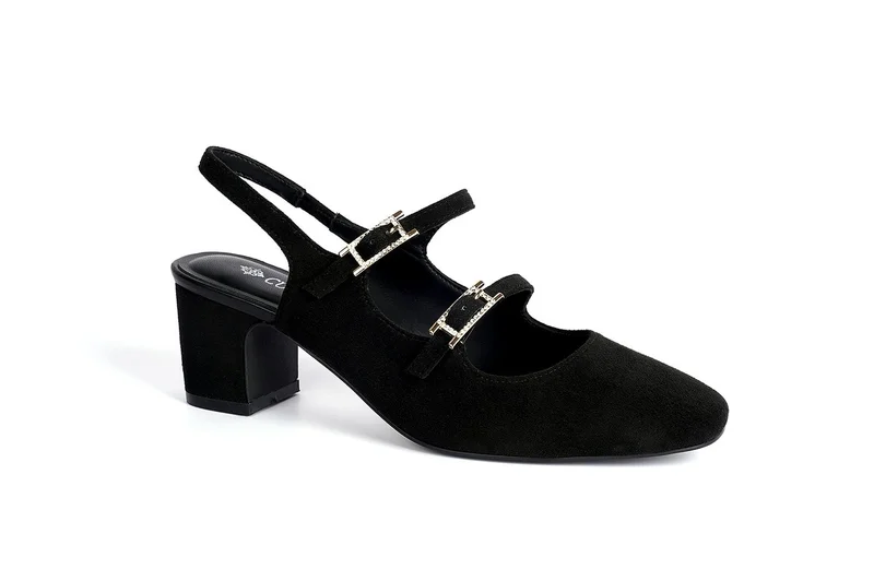 كابلي صنادل بكعب عريض وحزام مزدوج