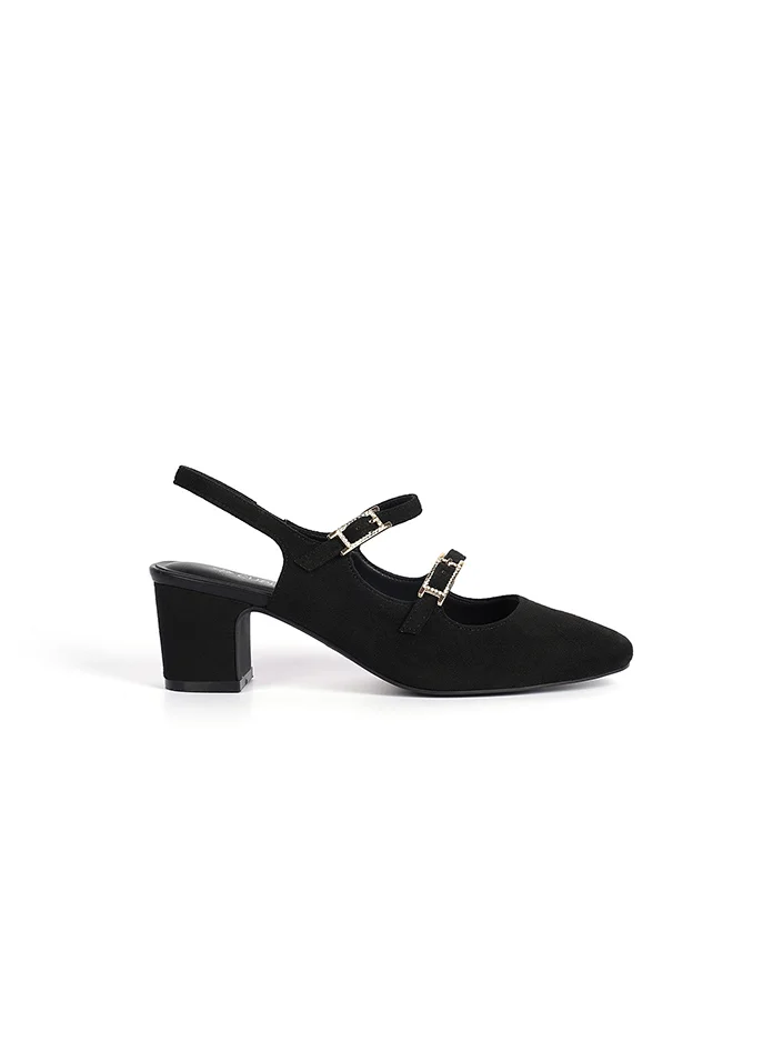 Cuple Block heel slingback&Double strap mules
