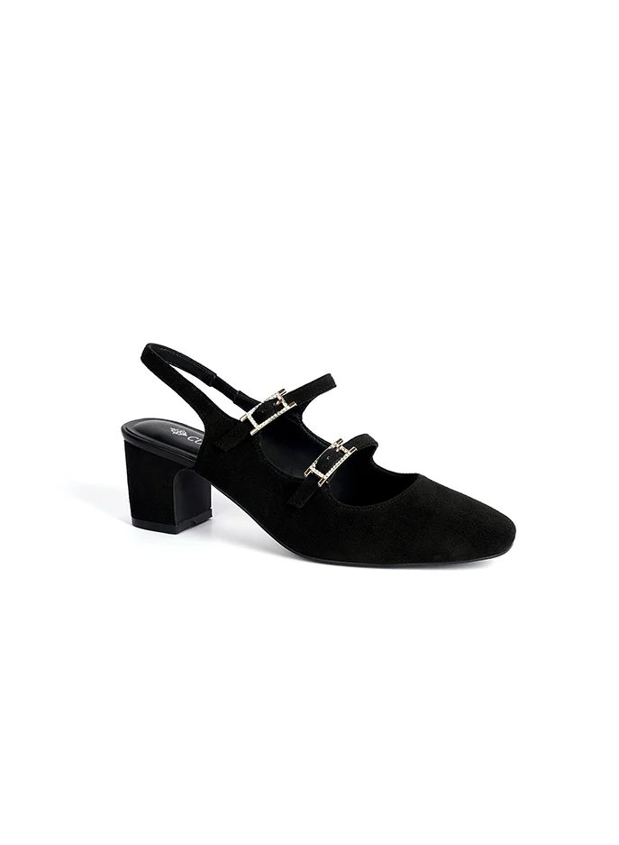 Cuple Block heel slingback&Double strap mules