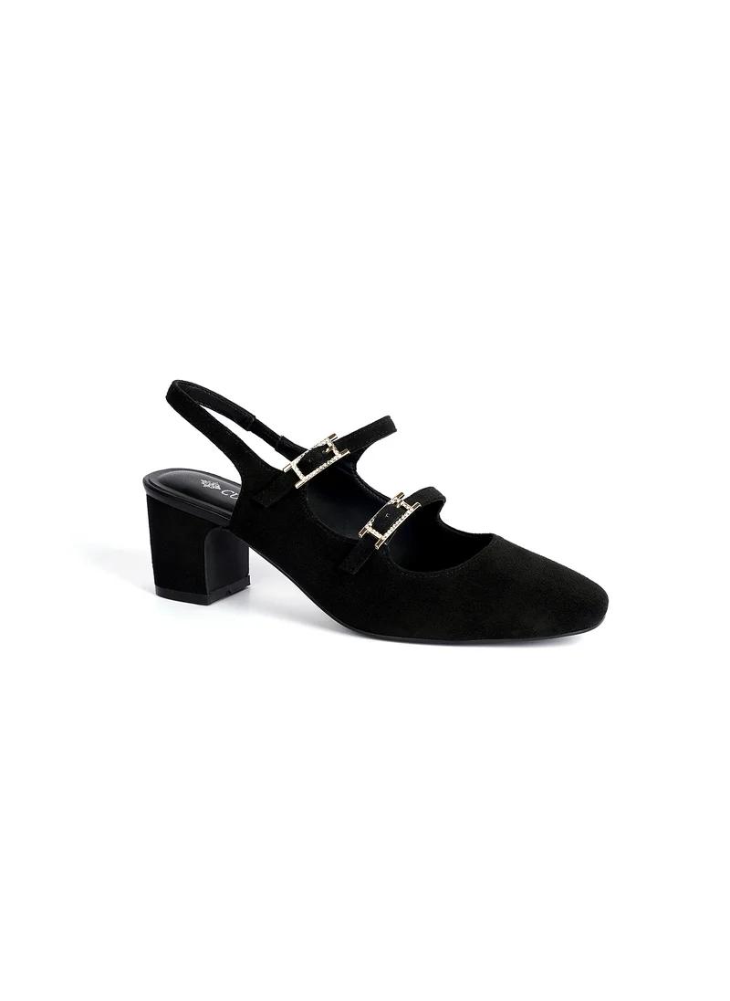 Cuple Block heel slingback&Double strap mules