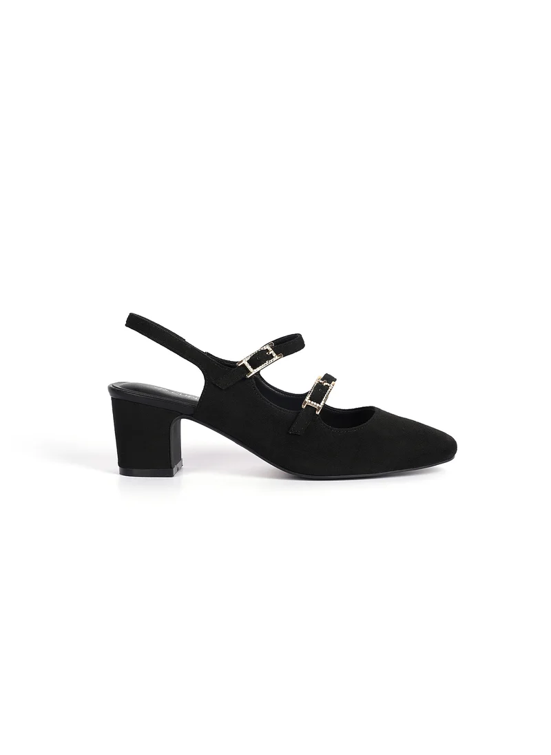 Cuple Block heel slingback&Double strap mules