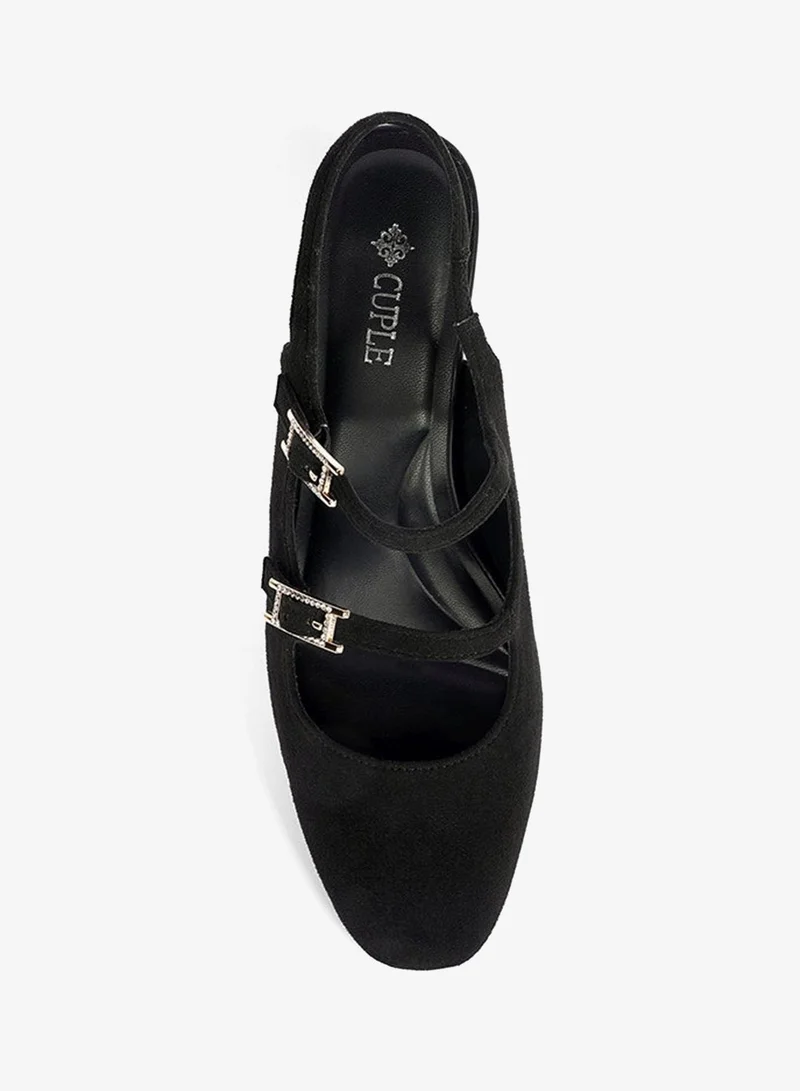 Cuple Black/Satin Block heel slingback&Double strap mules for Women | Best Price UAE