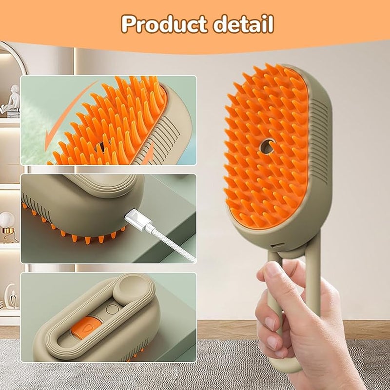 Fauppt Pet Steam Groomer Brush Electric,2025 Electric Cat Grooming Brush for Massaging and Cleaning Shedding Pets Hair,3 in 1 Pets Steam Brushes Hair Removal Comb for Cats Dogs (2PCS) - Image 2