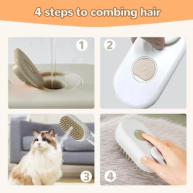 Fauppt Pet Steam Groomer Brush Electric,2025 Electric Cat Grooming Brush for Massaging and Cleaning Shedding Pets Hair,3 in 1 Pets Steam Brushes Hair Removal Comb for Cats Dogs (2PCS) - Image 4