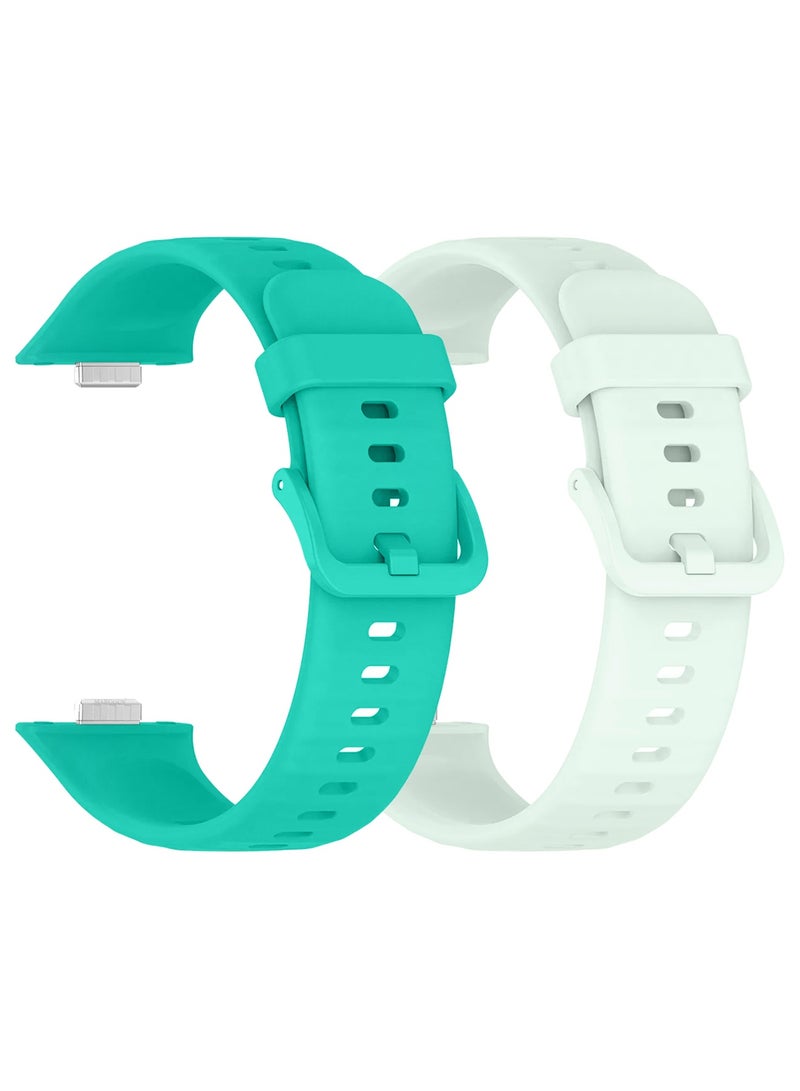 CATANES 2Packs Wristband for Huawei Watch Fit 3/Fit 4/Fit 4 Pro Bands, Silicone Bracelet Quick Release Arm Band, Replacement Smartwatch Band Quick Release Sport Straps - Pale Green Off White - Image 2