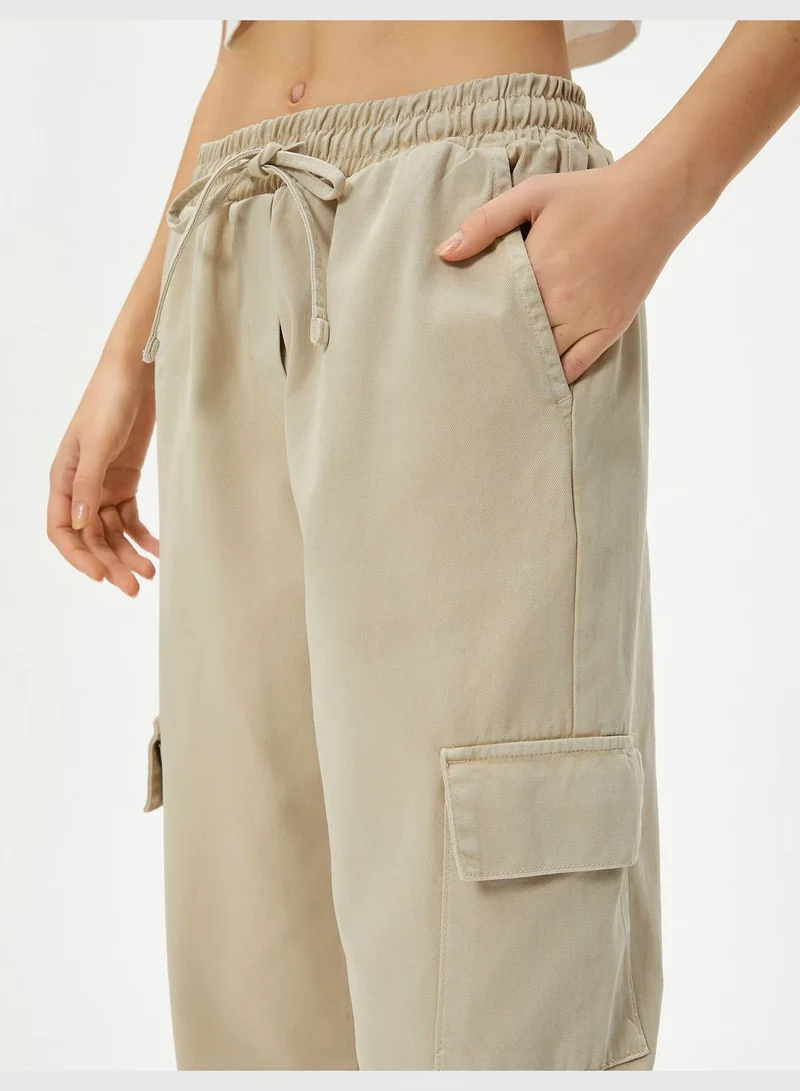 كوتون Cargo Jogger Trousers Relax Cut Drawstring Elastic Waistband Pockets Cotton
