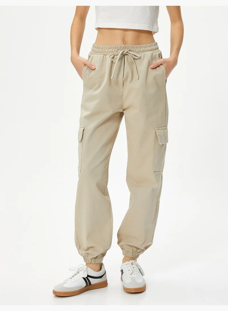 كوتون Cargo Jogger Trousers Relax Cut Drawstring Elastic Waistband Pockets Cotton