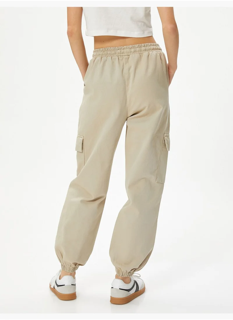 KOTON Cargo Jogger Trousers Relax Cut Drawstring Elastic Waistband Pockets Cotton
