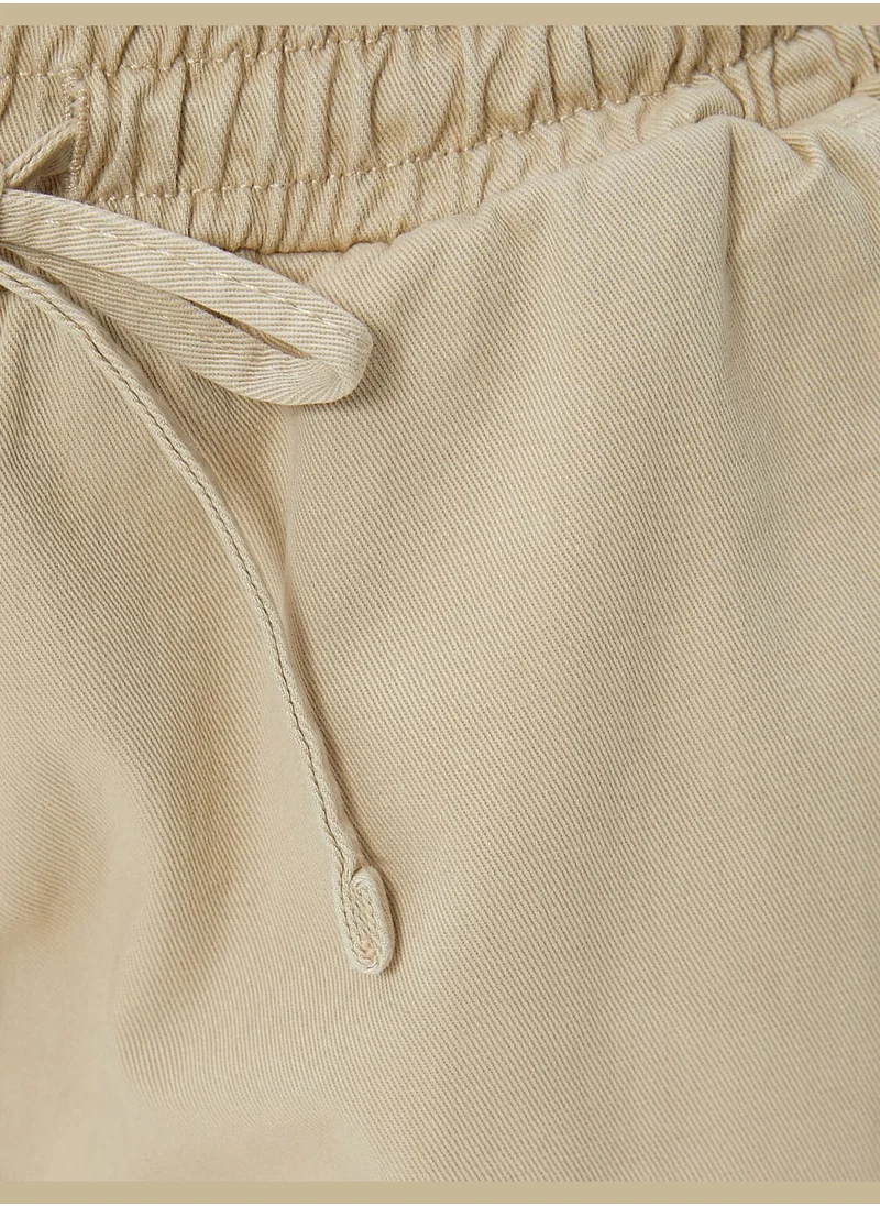 KOTON Cargo Jogger Trousers Relax Cut Drawstring Elastic Waistband Pockets Cotton