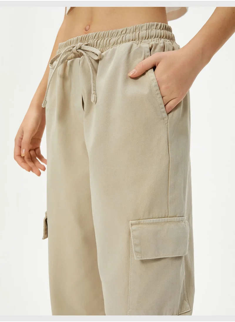 KOTON Cargo Jogger Trousers Relax Cut Drawstring Elastic Waistband Pockets Cotton