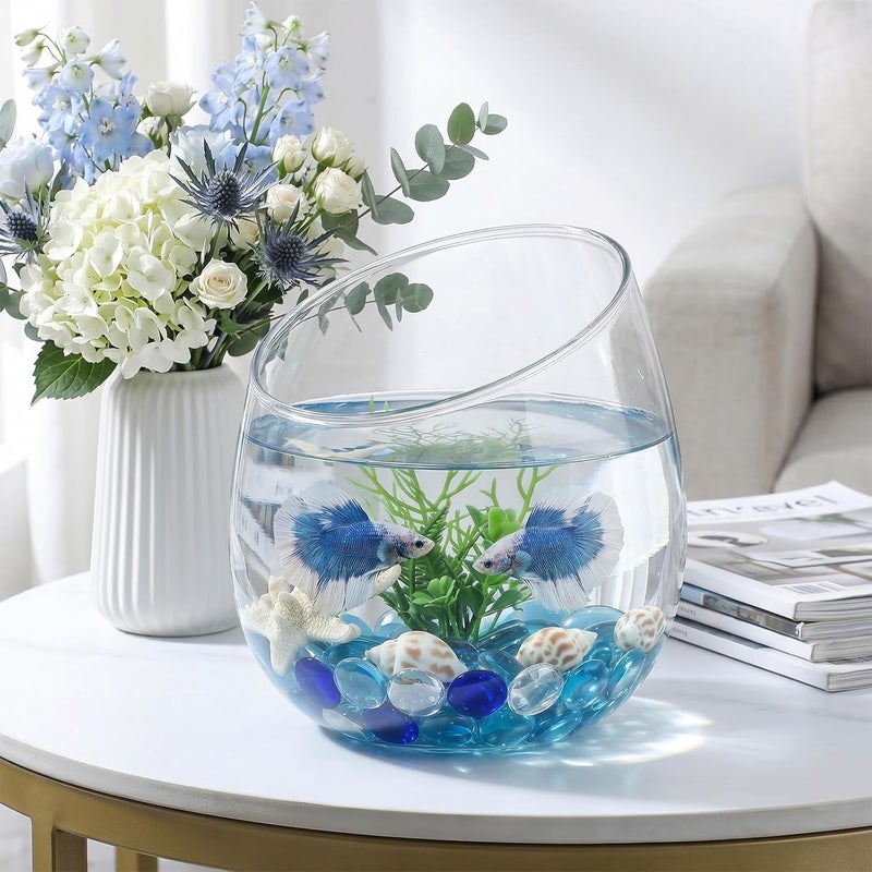 Suream Fireplace Glass Rock, 2 LB Multicolor Flat Glass Marbles for Vase Filler Table Scatter Aquarium Decor, Deep Blue, Blue, Transparent - Image 5