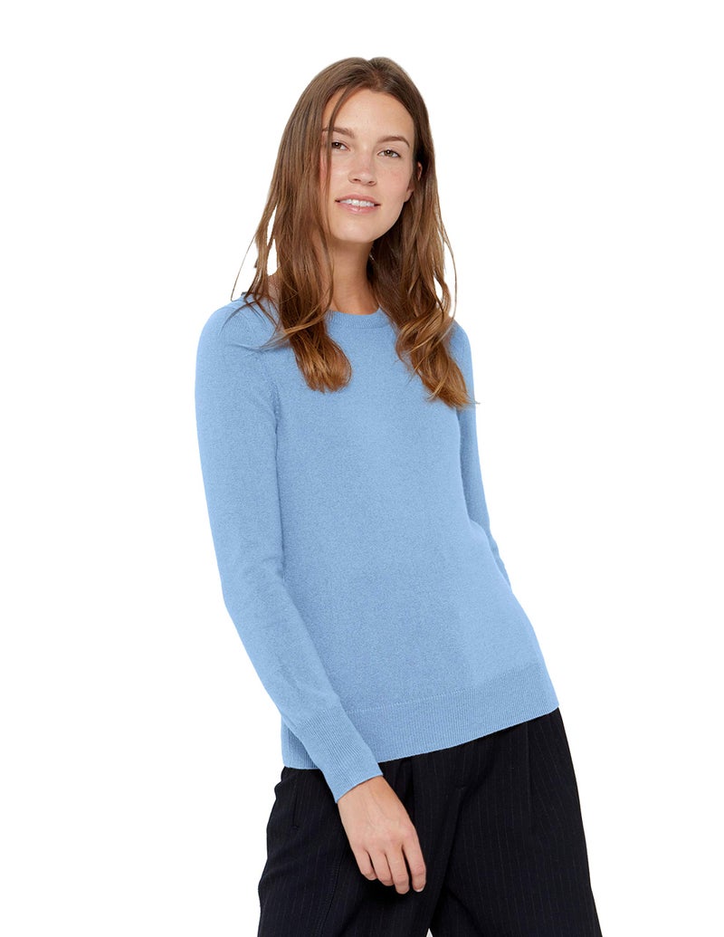 State Cashmere Womenâ€™s Essential Crewneck Sweater 100% Pure Cashmere Classic Long Sleeve Pullover (Bella Blue, Small) - Image 1