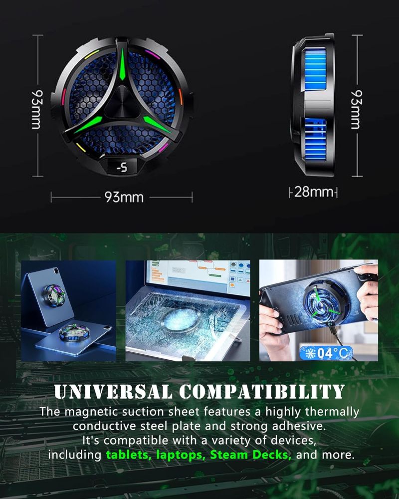 Magnetic Tablet Radiator: 20W Rapid Aluminum Plastic Semiconductor Cooling - LED Temp Display Device Cooler for Gaming Streaming Tablets Laptops Switch Steam Deck - Image 4