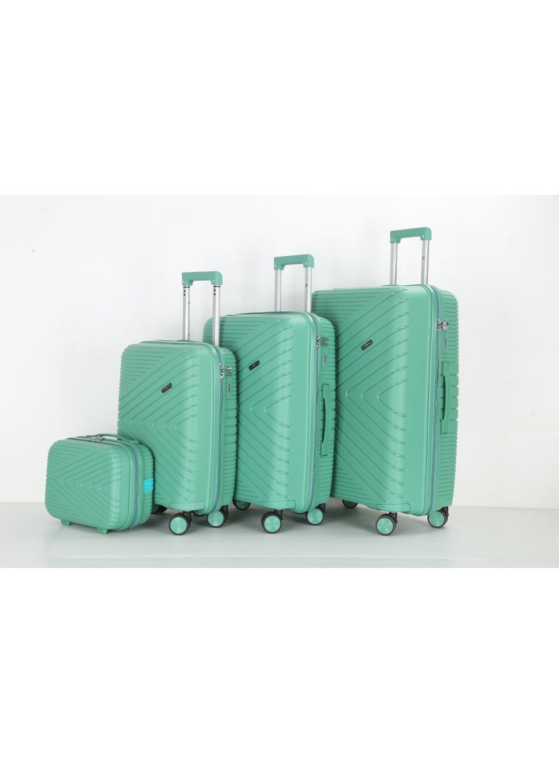 اتش تي مجموعة حقائب سفر H.T من 4 قطع - حقائب متينة بهيكل صلب مع عجلات دوارة وسحابات مقاومة للانحشار (13/20/24/28 بوصة، 11/44/74/110 لتر، مجموعة خفيفة الوزن، لون أخضر فاتح) - Image 1