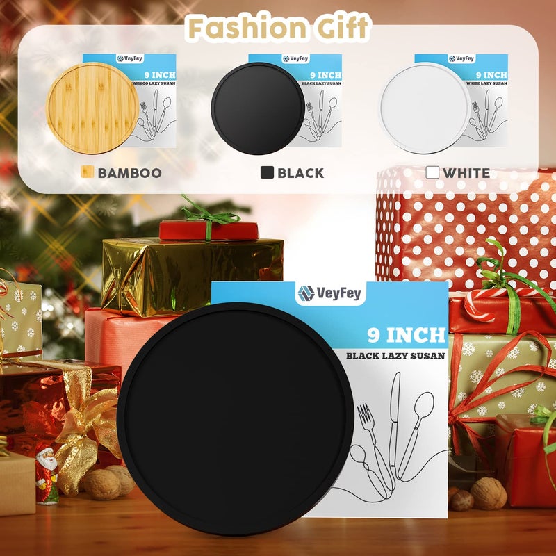 VeyFey Turntable Vanity Tray 9 Inch for Perfume Candle, Bamboo Kitchen Sink Countertop Organizer for Keep Glass, Sponge and Soap Bathroom Countertop Organizer Black - Image 5