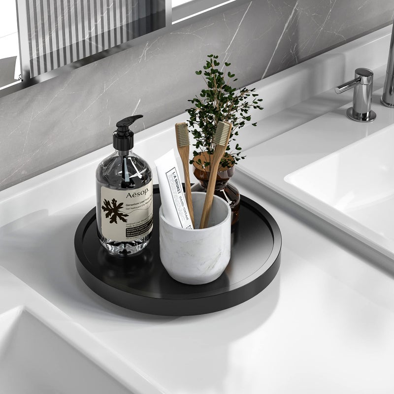 VeyFey Turntable Vanity Tray 9 Inch for Perfume Candle, Bamboo Kitchen Sink Countertop Organizer for Keep Glass, Sponge and Soap Bathroom Countertop Organizer Black - Image 1