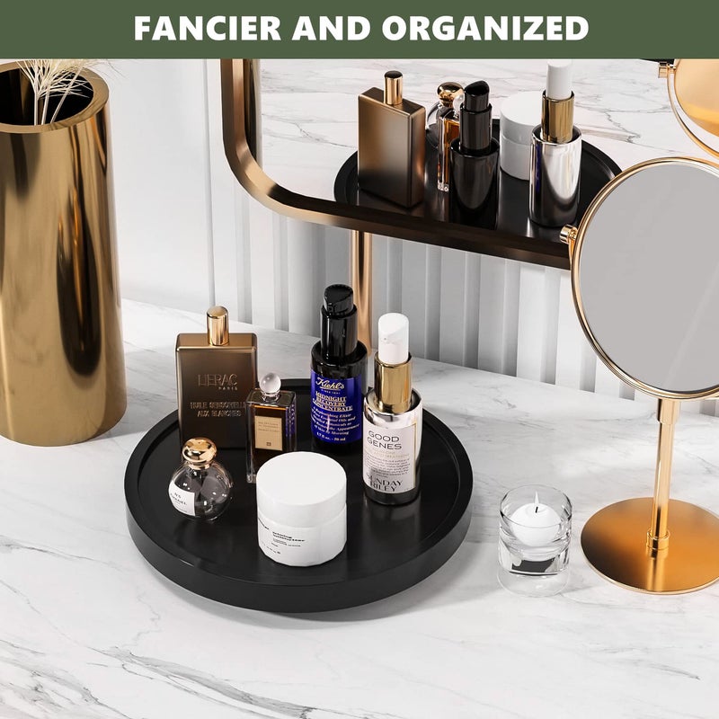 VeyFey Turntable Vanity Tray 9 Inch for Perfume Candle, Bamboo Kitchen Sink Countertop Organizer for Keep Glass, Sponge and Soap Bathroom Countertop Organizer Black - Image 3