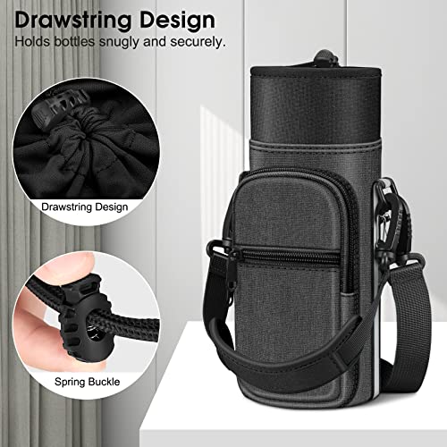 CaseBot Water Bottle Carrier Bag Sling Case, Sports Water Bottle Pouch Holder Sleeve with Adjustable Shoulder Hand Strap and 2 Pockets for Men Women Hiking Camping Travelling, Black - Image 4