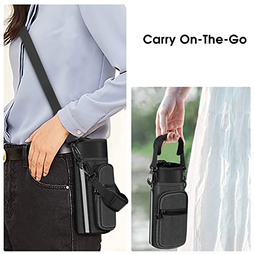 CaseBot Water Bottle Carrier Bag Sling Case, Sports Water Bottle Pouch Holder Sleeve with Adjustable Shoulder Hand Strap and 2 Pockets for Men Women Hiking Camping Travelling, Black - Image 5
