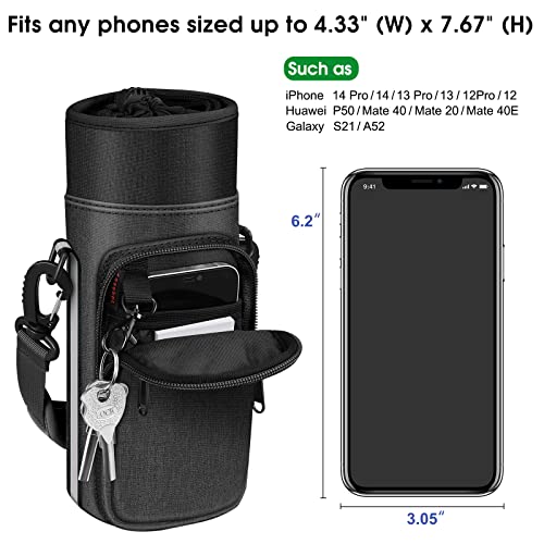 CaseBot Water Bottle Carrier Bag Sling Case, Sports Water Bottle Pouch Holder Sleeve with Adjustable Shoulder Hand Strap and 2 Pockets for Men Women Hiking Camping Travelling, Black - Image 3