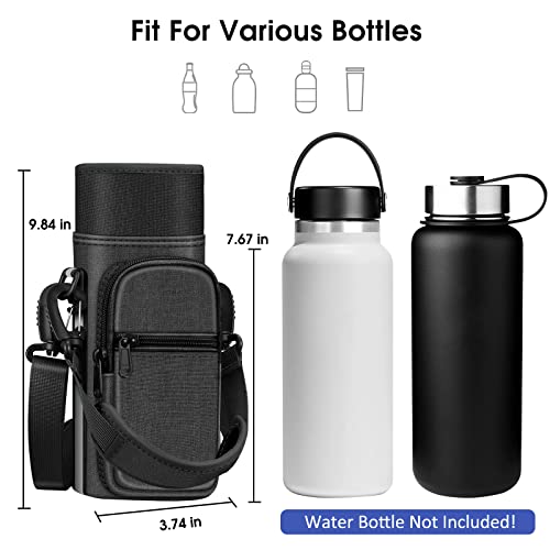 CaseBot Water Bottle Carrier Bag Sling Case, Sports Water Bottle Pouch Holder Sleeve with Adjustable Shoulder Hand Strap and 2 Pockets for Men Women Hiking Camping Travelling, Black - Image 2