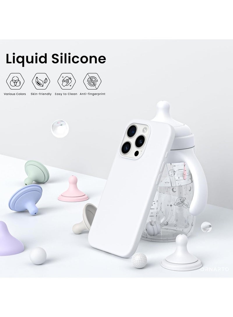 Compatible with iPhone 13 Pro Max Case 6.7 Inch Slim Liquid Silicone 4 Layers Soft Gel Rubber Shockproof Protective Phone Case with Anti Scratch Microfiber Lining (White) - Image 3